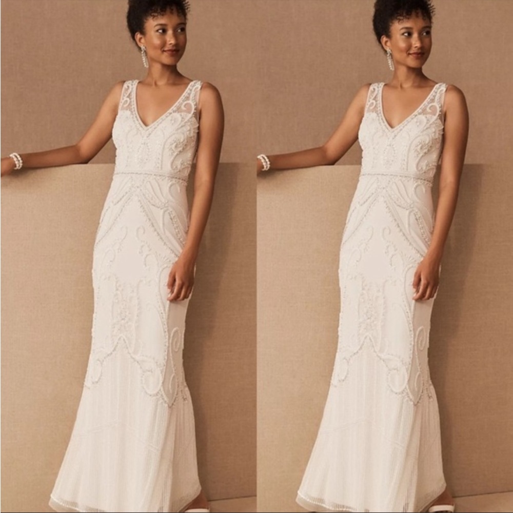 BHLDN Ivory Beaded V-Neck Wedding Gown - Picture 3 of 16